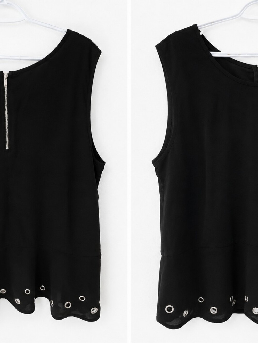 Black Sleeveless Tank Top with Eyelet Hem and Back Zip